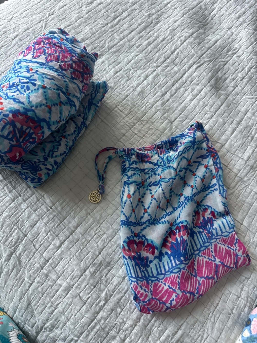Lilly Pulitzer Blue, Pink & Red Floral Cotton Pouch
